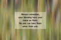 Inspirational quote - Always remember, your blessing have your name on them. No one can take them away from you. With blurry green