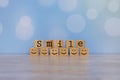 Inspirational quote - Smile. With happy face emotion graphic arranged in stair shape. Positive attitude, customer satisfaction,