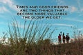 Inspirational quote - Times and good friends are two things that become more valuable the older we get. On nature background. Royalty Free Stock Photo