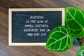 Life inspirational quotes text Success is the sum of small efforts, repeated day in and day out written on mini chalk board Royalty Free Stock Photo