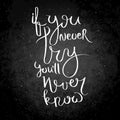 Inspirational vector hand drawn quote. Chalk lettering on blackboard. Motivation saying for cards, posters and t-shirt