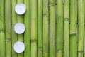 Inspirational zen background. Three candles aligned on a natural green bamboo background. Royalty Free Stock Photo