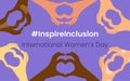 Inspire Inclusion slogan International Women's Day 8 march 2024. Iwd world campaign. Vector women's hands on Royalty Free Stock Photo