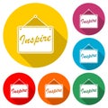 Inspire lettering icon or logo, color set with long shadow