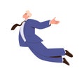 Inspired businessman cartoon wearing formal suit flying in air feeling inspiration and freedom