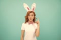 inspired with idea easter woman with bunny ears on blue background