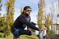 Inspired man with artificial leg getting ready for jog