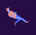 Inspired man flying in space. Character moving and floating in dreams, imagination and inspiration. Flat design style