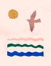 Inspired by Matisse, Abstract Art of Birds and Organic Shapes in a Trendy minimalist style. Vector Collage Sea and Sun