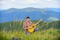 Inspired musician play rock ballad. Compose melody. Inspiring environment. Acoustic music. Summer music festival Royalty Free Stock Photo