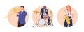 People jazz band player cartoon characters performing with music instruments round composition Royalty Free Stock Photo