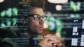 Inspired software developer working computer in room data reflection closeup Royalty Free Stock Photo
