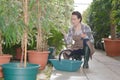 Inspired young woman gardener in greenhouse