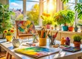 Inspiring Artistic Workspace A Colorful Symphony of Creativity and Design Royalty Free Stock Photo