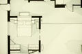 Inspiring black-and-white watercolor and ink illustrative material, showing condo apartment flat partial floor plan