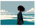 An inspiring black woman walking along the shore taking in the beauty of the horizon and feeling empowered in her own