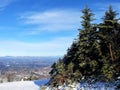 Inspiring contrast of pine trees and the distant vista of Southern Vermont