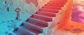 An inspiring 3D visualization of a key turning into a staircase leading upwards, representing steps to achieve success , advertise