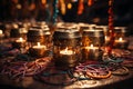 An inspiring image of a Buddhist prayer lantern with colorful prayer flags fluttering in the background, representing the