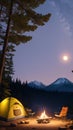 An Inspiring Image Of A Campfire With A Tent And Mountains In The Background AI Generative