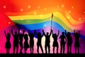 Standing Together: Silhouettes United with the LGBT Rainbow Flag - Generative AI