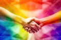 Solidarity and Alliance: Handshake amidst the LGBT Rainbow Flag - Generative AI