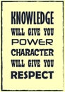 Inspiring motivation quote. Knowledge will give you power character will give you respect. Vector poster