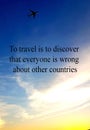 Inspiring note about travel with aeroplane and sky background