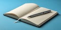 Inspiring open notebook ready for notes with modern pen on blue background Royalty Free Stock Photo