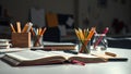 Inspiring and Organized Study Desk with a Colorful Pencil Box An AIGenerated Image for a Productive Learning Royalty Free Stock Photo