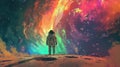 Astronaut Stands Before Colorful Mysterious Void in the Sky (AI-Generated)