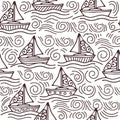 Inspiring seamless pattern with ships and the sea waves Royalty Free Stock Photo