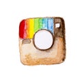 Insta icon. Watercolor social media element. Camera button.