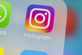 Instagram application icon on Apple iPhoneX smartphone screen close-up. Instagram app icon. Social media icon. Social network Royalty Free Stock Photo