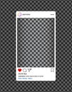 Instagram bloger. Social media photo frame with heart, loupe.Post interface for social media.vector eps10