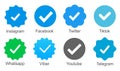 Instagram, Facebook, Twitter, Tiktok, Telegram, Whatsapp, Viber, Youtube, set verified profile badges. Check mark verified account