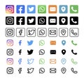 Instagram, facebook, twitter, whatsap, map, sms, phone - Collection of popular social media logo. Editorial vector. Vinnitsa, Royalty Free Stock Photo