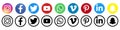 Instagram Facebook Twitter Youtube WhatsApp, Vimeo, Pinterest, Linkedin, Snapchat - collection of popular social media icons.