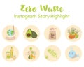 Instagram highlight icons. Ecological zero waste Instagram story highlight covers set. Hand drawn doodle illustration