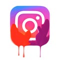 Instagram icon with color nail polish dripping from it, isolated on white background