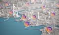 Instagram Icon Over Aerial View of City Buildings 3D Rendering