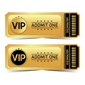 Cinema golden tickets. Gold movie, Park or theatre coupons. realistic vector ticket template Royalty Free Stock Photo