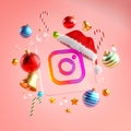 Instagram Logo Glass Square Christmas Ornament Pink Background 3D Render