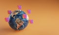 Instagram Logo Icon Around Earth. Popular App Concept