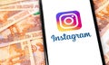 Instagram logo on the sceen smartphone Royalty Free Stock Photo