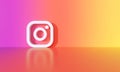 Instagram logo on the wall background with hard shadow and space for text and graphics. Rainbow background