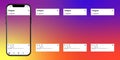 Instagram mobile app interface template on Apple Iphone mockup. Photo carousel pages template on isolated background. Editorial