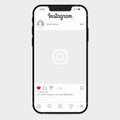 Instagram mockup. Interface template on Apple iPhone. Screen interface. Instagram application, template. Instagram photo frame.