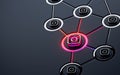 Instagram Neon sign Glowing social networking iconic dark metallic background