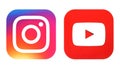 Instagram new logo and Youtube icon printed on white paper Royalty Free Stock Photo